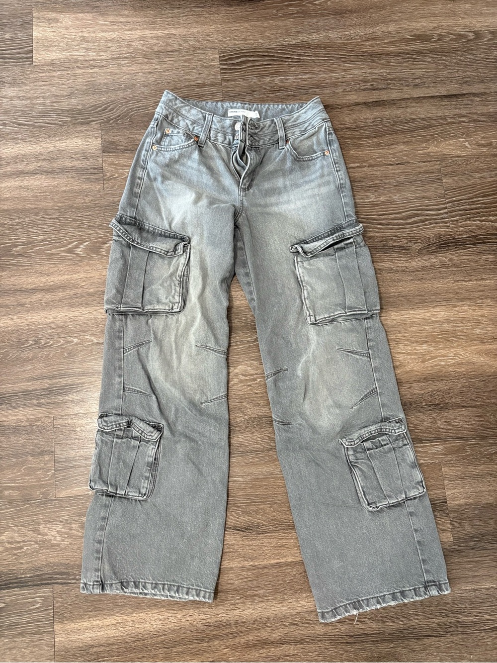 Garage Gray Wide-Leg Cargo Jeans with Flap Pockets